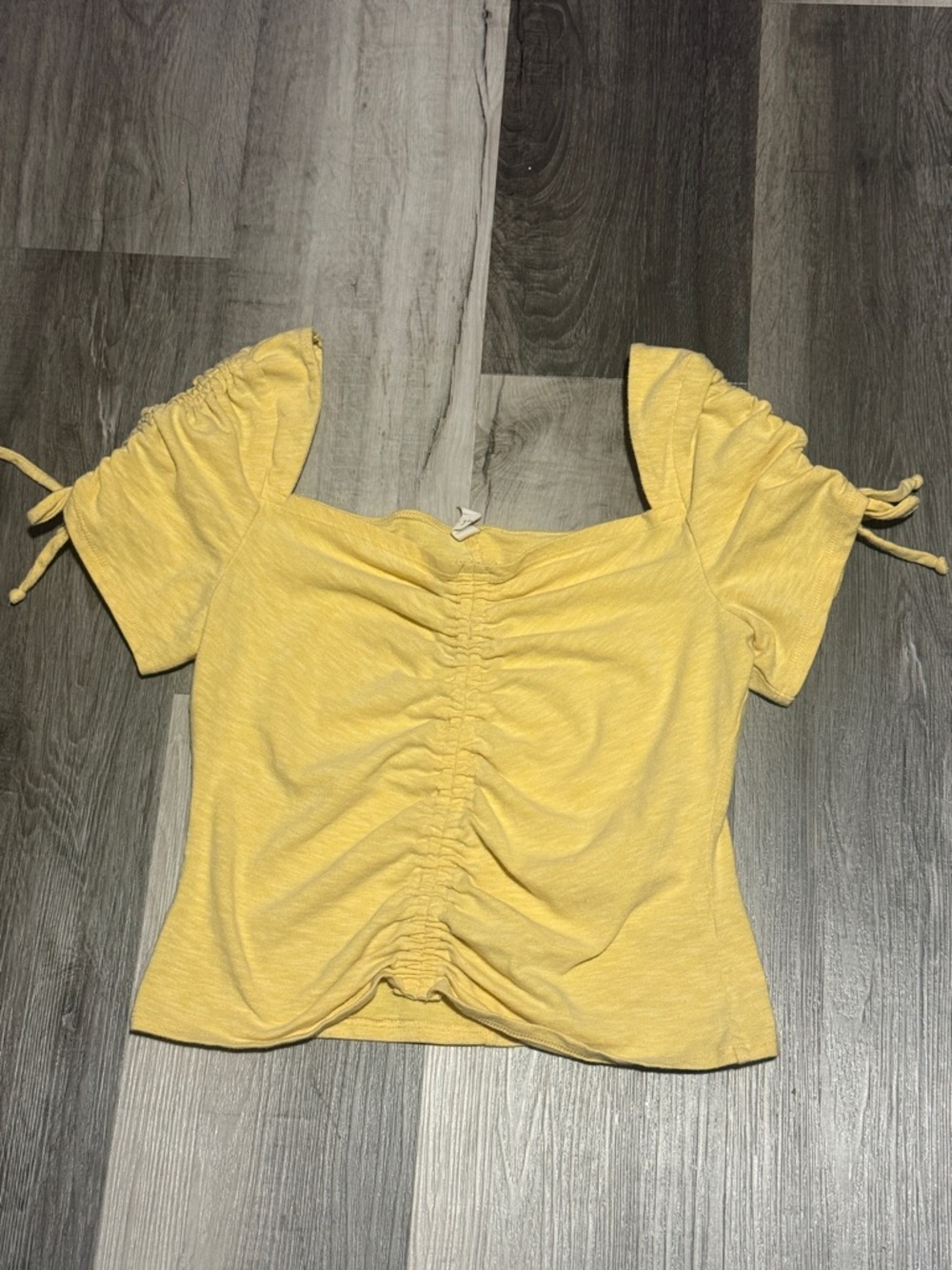 Yellow Ruched Square-Neck Women's Top